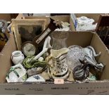 A box of ceramics, glassware etc.