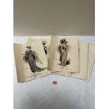 Fourteen late 19th century French fashion prints 14' x 11'. Unframed