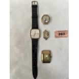 Four 9ct cased wristwatches. 17g weighable