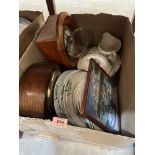 A box of sundries and a box of dinnerware
