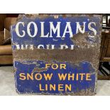 An enamel trade sign for Colmans Wash Rite. 36' x 38'. Poor condition