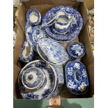 A box of mainly Spode and other blue and white ceramics