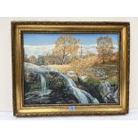 G. STEPHENSON. BRITISH CONTEMPORY A wooded landscape with waterfall. Signed. Oil on canvas 18' x