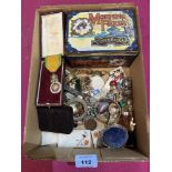 A box of jewellery and sundries
