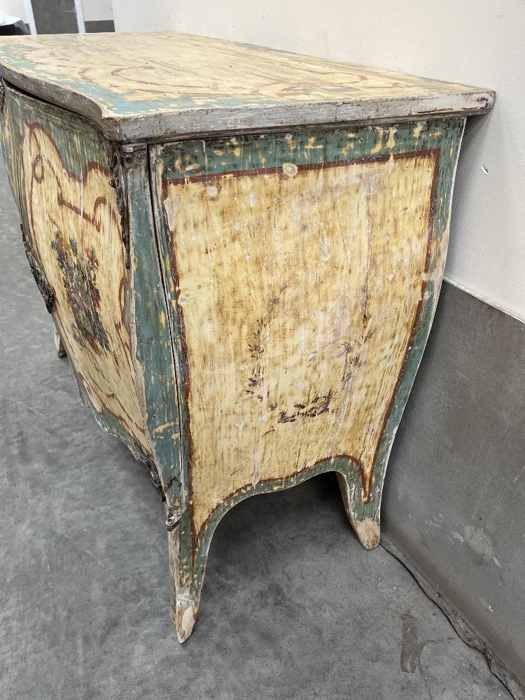 An early 20th century French serpentine bombe commode, foliate polychrome decorated, with gilt metal - Image 4 of 4