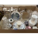 A box of ceramics and glassware