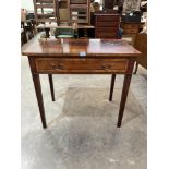 An early 20th century mahogany crossbanded line inlaid side table with frieze drawer on square