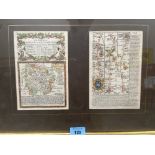 Owen Bowen c.1720 Two maps, Herefordshire, Ludlow etc. Double glazed single framed. Each map 7¼' x