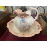 A washstand jug and bowl, the bowl 16' wide