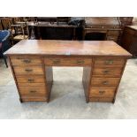 A late Victorian walnut kneehole desk, with nine channel moulded drawers. 54' wide