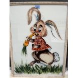 A reverse painting on glass of a rabbit 24' x 18' and a watercolour by D. Trevor-Bramson (Bn.