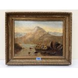 ENGLISH SCHOOL. 19TH CENTURY A Highland landscape with cattle watering. Signed initials ELC and