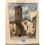 ATTRIB: SAMUEL PROUT. BRITISH 1783-1852 A continental church with figures. Watercolour 10¾' x 8'