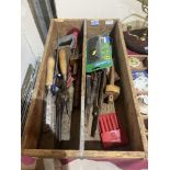A pine tray of miscellaneous tools