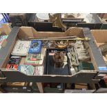 A box of metalware and sundries