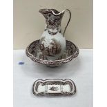 A Victorian Copeland and Garrett Louis Quatorze pattern washstand jug, bowl and dish