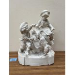A 19th century parian group of a mother, child and hound. Probably Copeland. 11' high. Chips,