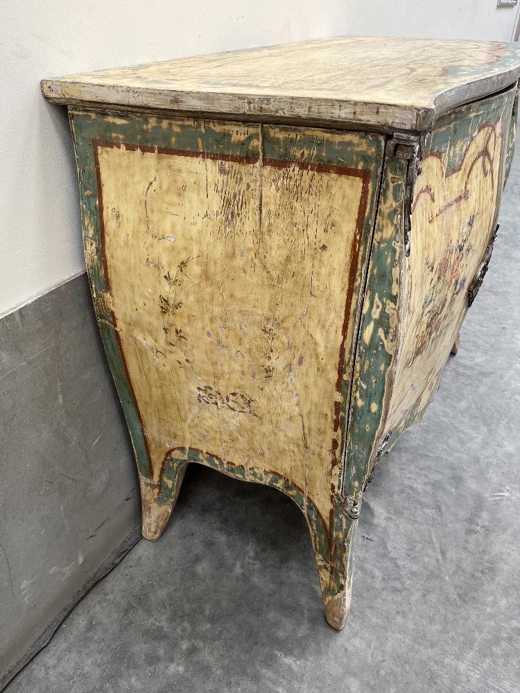 An early 20th century French serpentine bombe commode, foliate polychrome decorated, with gilt metal - Image 2 of 4