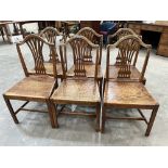 A set of six George III Hepplewhite style joined oak chairs (One chair A.F.)