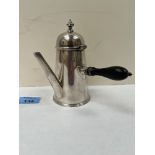 A Victorian silver chocolate pot of tapered conical form, the domed lid with finial. Engraved