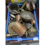 Two boxes of sundry copper and brassware