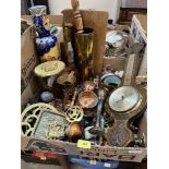 A box of metalware and sundries