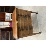 A mahogany cutlery chest with line inlaid crossbanded top and four drawers. 25½' wide. (Backboard