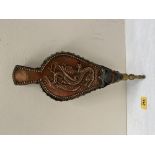 Fireside bellows, copper repousee decorated with a dragon. 14¾' high