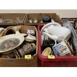 Two boxes of miscellaneous ceramics and a box of glassware