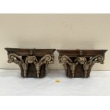 A pair of Georgian carved decorated wood capital wall brackets. 12½' wide