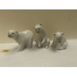 Three Lladro polar bears, the taller 4¾' high