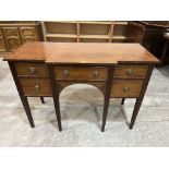 A Sheraton style mahogany line inlaid breakfronted sideboard with five drawers on square legs. 49'