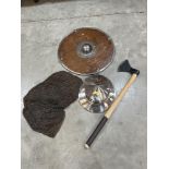 A re-enactment shield, helmet, chain mail tunic and axe