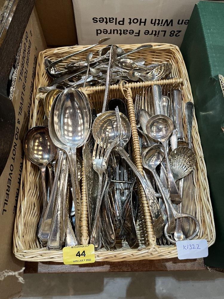 A tray of plated cutlery