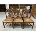 A set of six George III Hepplewhite style joined oak chairs (One chair A.F.)