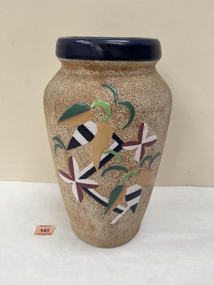 A Czechoslovakian Ampora vase with modernist decoration on a mottled ground. 13¾' high