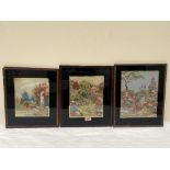 Three 1930s embroidered pictures in verre-eglomise frames