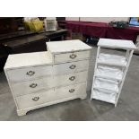 An early 20th century painted pine chest of drawers, 40' wide; together with a painted four stage