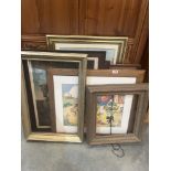 Various framed prints and two picture frames