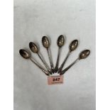 Elizabeth II set of six silver coffee spoons. Sheffield 1958. 1oz 13dwts