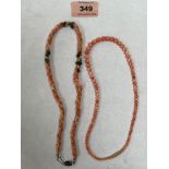 A necklace of graduated coral beads and a necklace of rope-twist coral and jade beads