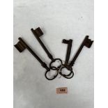 Four Georgian door keys. 5' - 7' long