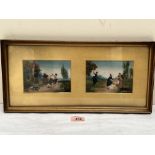 19TH CENTURY SCHOOL Women duelling with swords on a country lane. A pair mounted in a single