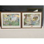 Four shooting cartoon prints after Christopher Hope, all signed in pencil and numbered. 10' x 14½'