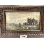 ENGLISH SCHOOL. 19TH CENTURY A river landscape. Oil on artist's board 4½' x 8'