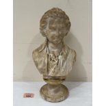 A 19th century carved alabaster bust of Amadeus Mozart. 12¼' high. Slight restoration to hair