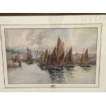 FRANCES E. NESBITT. BRITISH 1864-1934 Boats entering a harbour. Signed. Watercolour 13' x 20½'