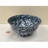 Attrib. to Janic Tshalenko (Dartington). A ceramic bowl painted in shades of blue and green with