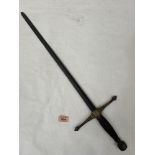 A mediaeval style sword with latten hilt, the wired grip with fluted latten knop pommel. Length of