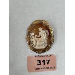 A 9ct shell cameo brooch. 11g gross